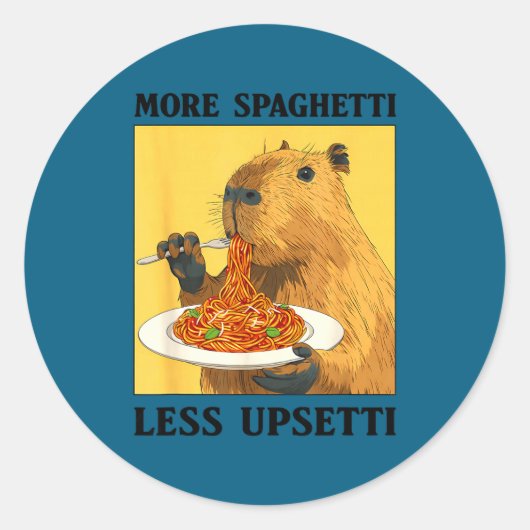 More Spaghetti Less Upsetti Capybara Ronde Sticker (Voorkant)