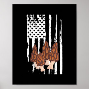 Morel Mushroom Patriotic American USA Flag Poster