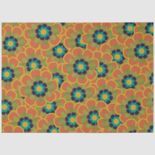 Morelia Retro Floral Pattern Burnt Oranje and Blue Tissuepapier