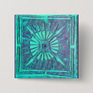 MORENDE STAR, Turquase Blue Green, Blauwgroen Vierkante Button 5,1 Cm