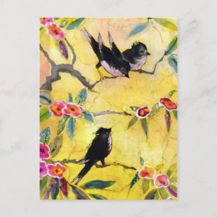 Morenkleuren: Vogelschilderen in geel en roze Briefkaart