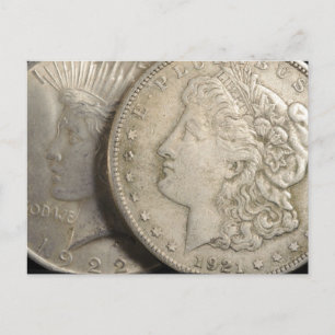Morgan en Liberty Silver Dollars Briefkaart