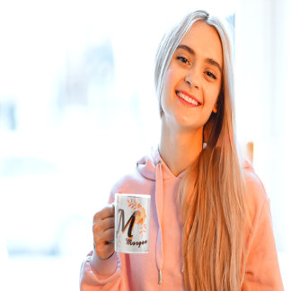 Morgan name Mug &golden flower.Letter M-writ u na