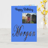Morgan, Nom, Logo, Carte d'anniversaire de dinosau (Fleur jaune)