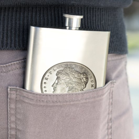 Morgan Silver Dollar Afbeelding op fles Heupfles (Voorbeeld)