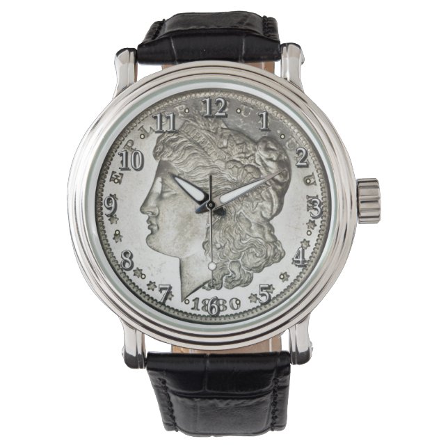 Morgan Silver Dollar Afbeelding op horloge met cij (Voorkant)