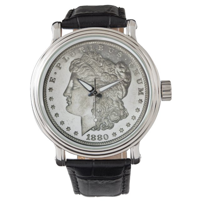 Morgan Silver Dollar Afbeelding op Watch Face Horloge (Voorkant)