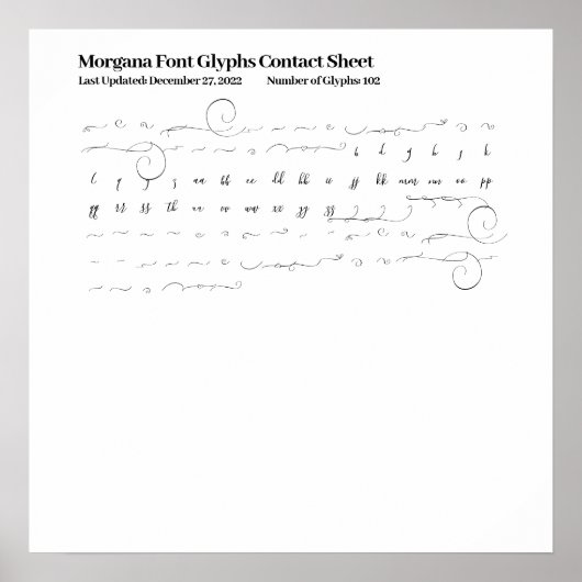 Morgana lettertype glyphs Contactblad Poster (Voorkant)
