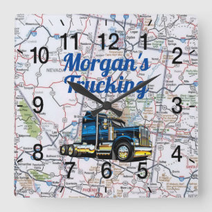 Morgan's Trucking Road Map Vierkante Klok