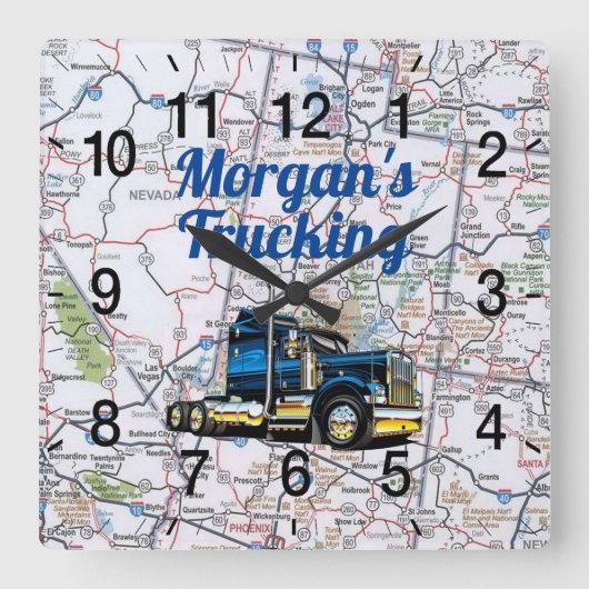 Morgan's Trucking Road Map Vierkante Klok (Voorkant)
