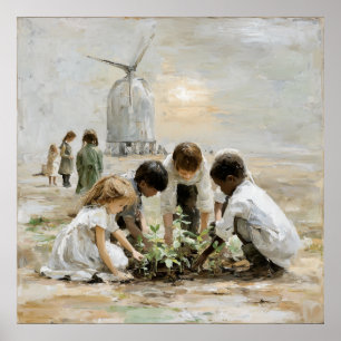 Morgen: kinderen in de tuin poster