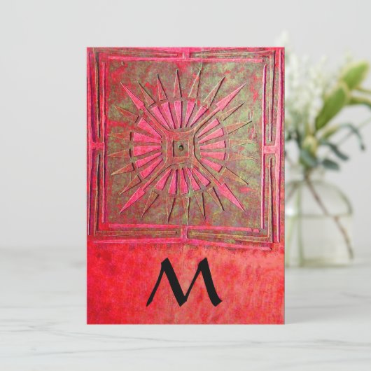 MORGEN STAR MONOGRAM, antiek helder rood Aankondiging (Staand voorkant)