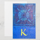 MORGEN STAR MONOGRAM, blauw geel Briefpapier (Voorkant / Achterkant)