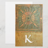 MORGEN STAR MONOGRAM, groen, bruin geel wit Briefpapier (Voorkant / Achterkant)