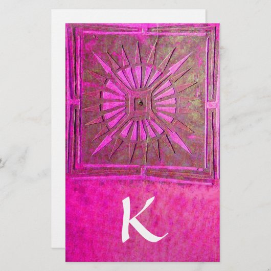 MORGEN STAR MONOGRAM, roze fuchsie wit Briefpapier (Voorkant / Achterkant)