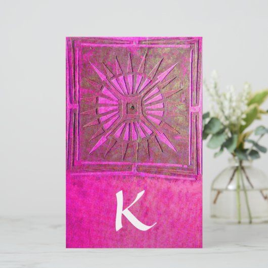 MORGEN STAR MONOGRAM, roze fuchsie wit Briefpapier (Staand voorkant)