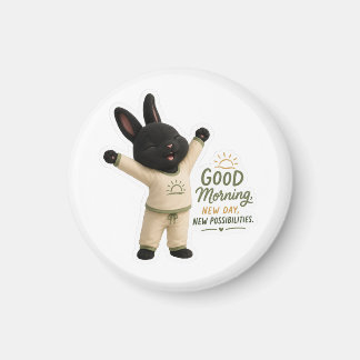 Morgen Stretch Schattige Zwarte Rex Konijn Sticker Magneet
