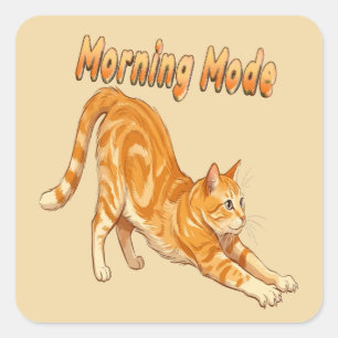 Morgenmodus Oranje Tabbykat die zich Strekt Grappi Vierkante Sticker