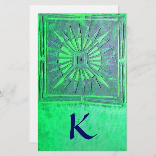 MORGENSTER MONOGRAM, groen blauw Briefpapier (Voorkant / Achterkant)