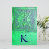 MORGENSTER MONOGRAM, groen blauw Briefpapier (Staand voorkant)