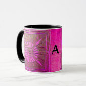MORING STAR Pink, Fuchsia Black, Monogram Mok (Voorkant links)