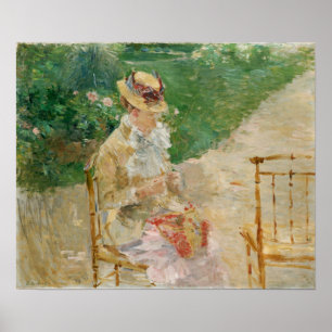 Morisot - Jonge vrouw naait in de tuin 1883 Poster
