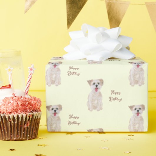 Morkie cadeaupapier (Verjaardagsfeest)