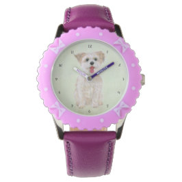Morkie Dog Bezel Paarse Kinder Watch Horloge