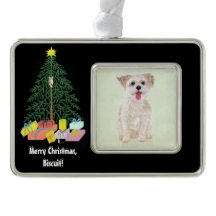Morkie Dog Met Kerstboom Ingelijst Ornament