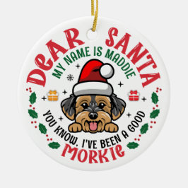 Morkie Dog Santa Christmas Naam op maat Keramisch Ornament