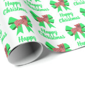 Morkie Schattige Kerst Silhouet Dog & Bow White Cadeaupapier (Rol Hoek)