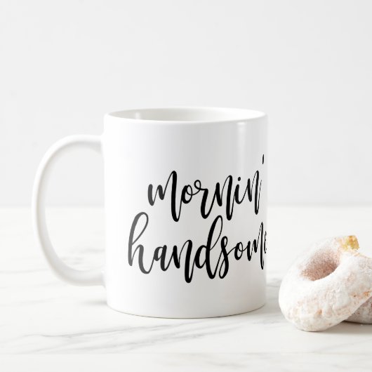 Mornin' Handsome Black Handwrited Script Koffiemok (Met donut)