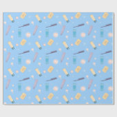 Morning Bathroom Toiletries Pattern Blue Cadeaupapier (Vlak)