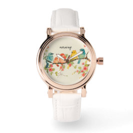 Morning Bird Roos Gold  White Strap Horloge