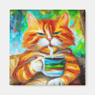 Morning Catfeine in de stijl van Leonid Afremov. Magneet
