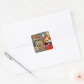 Morning Coffee Break Vierkante Sticker (Envelop)