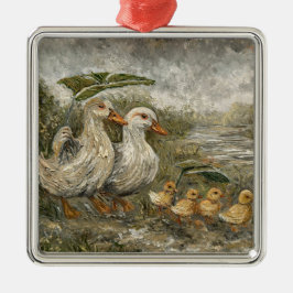Morning Commute Whimsical Farmhouse Duck Rainy Day Metalen Ornament
