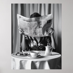 Morning Elegance: koffie, nieuws en sereniteit Poster