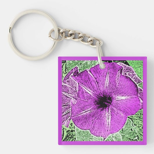 Morning Glory Block Print - amethyst paars Sleutelhanger (Voorkant)