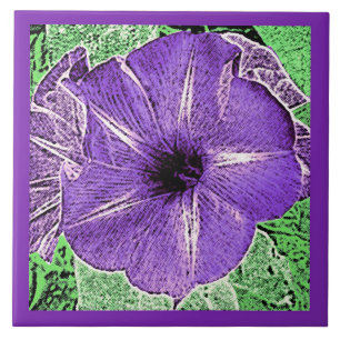 Morning Glory Block Print, Amethyst Paarse keramie Tegeltje