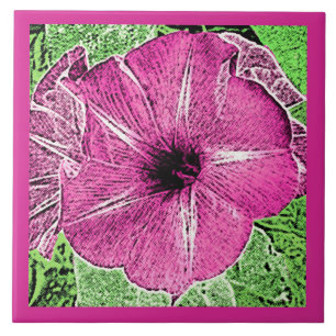 Morning Glory Block Print, Fuchsia Pink Ceramic Ti Tegeltje
