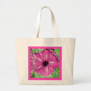 Morning Glory Block Print - fuchsia roze Grote Tote Bag