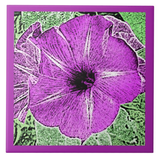 Morning Glory Block Print, Soft Violet & Lavender Tegeltje (Voorkant)
