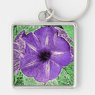 Morning Glory Block Print - zacht violet Sleutelhanger