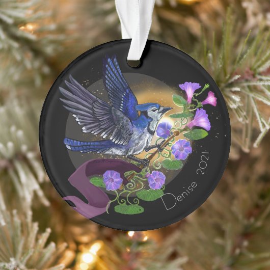 Morning Glory Bluejay Custom Name Ornament (Boom)