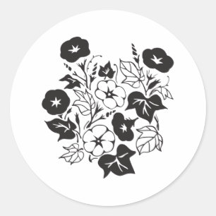 Morning Glory Flower Garden BW I Ronde Sticker
