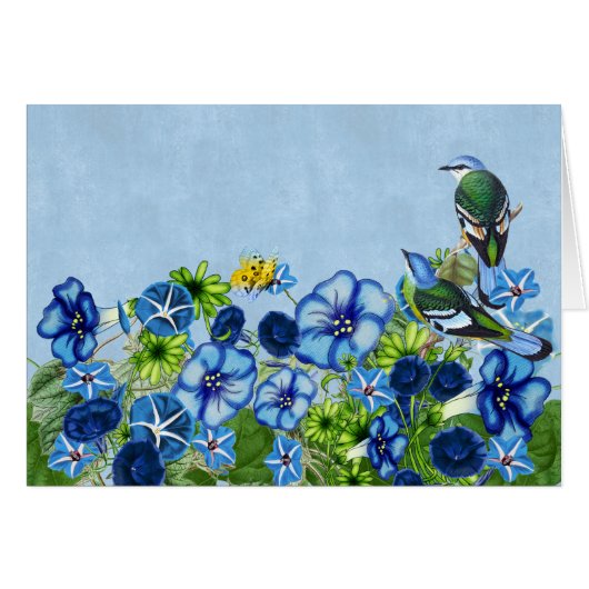 Morning Glory Garden with Green Cochoa Birds (Devant Horizontal)