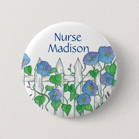 Morning Glory Waterverf Bloemen Nurse Naam Tag Ronde Button 5,7 Cm (Voorkant)