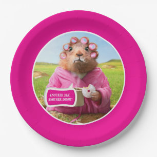 Morning Groundhog met ontbijtdonut en koffie Papieren Bordje