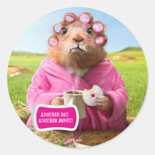 Morning Groundhog met ontbijtdonut en koffie Ronde Sticker